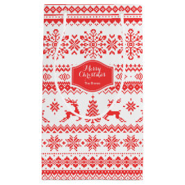 クリスマスセーター赤いフェアアイルパターンモノグラム スモールペーパーバッグ