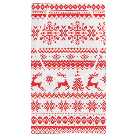 クリスマスセーター赤いフェアアイルパターンモノグラム スモールペーパーバッグ (裏面)