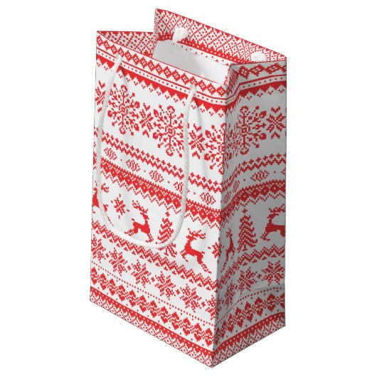 クリスマスセーター赤いフェアアイルパターンモノグラム スモールペーパーバッグ (裏面アングル)
