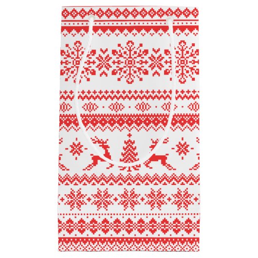 クリスマスセーター赤いフェアアイルパターンモノグラム スモールペーパーバッグ (正面)
