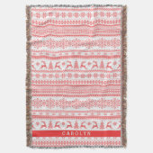 クリスマスセーター赤いフェアアイルパターンモノグラム スローブランケット (正面縦)