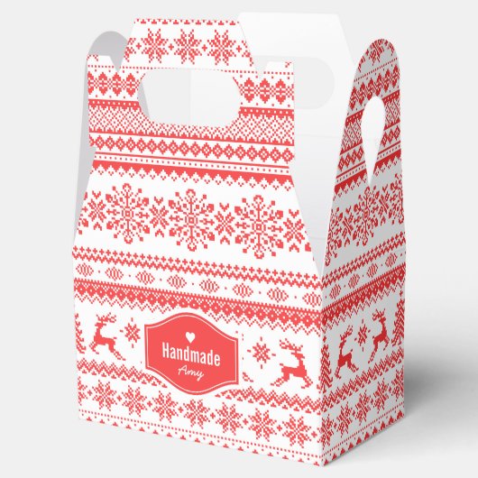 クリスマスセーター赤いフェアアイルパターンモノグラム フェイバーボックス (オープン)