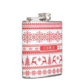 クリスマスセーター赤いフェアアイルパターンモノグラム フラスク (右)