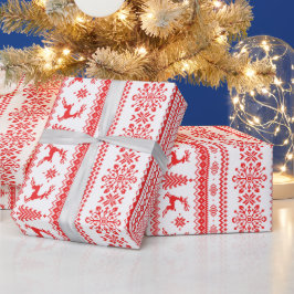 クリスマスセーター赤いフェアアイルパターンモノグラム ラッピングペーパー