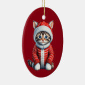 クリスマスセーター赤と白を着た子猫 セラミックオーナメント (右)