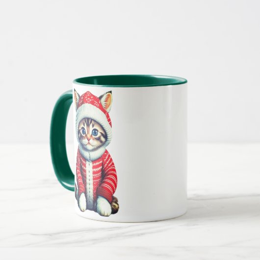 クリスマスセーター赤と白を着た子猫 マグカップ (正面左)