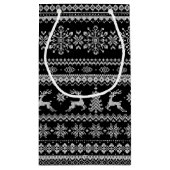 クリスマスセーター黒のフェアアイルパターンモノグラム スモールペーパーバッグ (裏面)