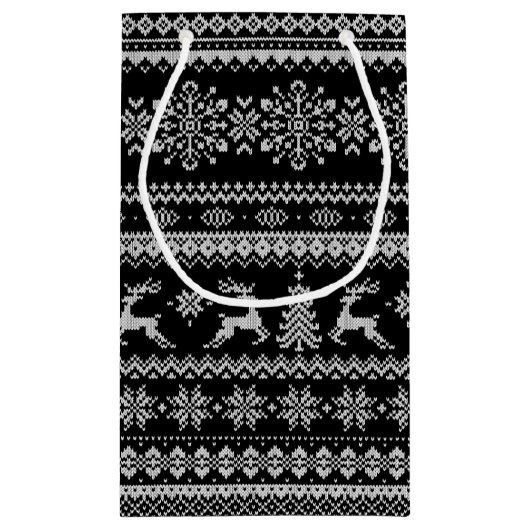 クリスマスセーター黒のフェアアイルパターンモノグラム スモールペーパーバッグ (裏面)
