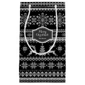 クリスマスセーター黒のフェアアイルパターンモノグラム スモールペーパーバッグ (正面)