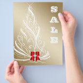 クリスマスセールチラシ ゴールドツリー 赤いリボン チラシ (手)