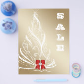 クリスマスセールチラシ ゴールドツリー 赤いリボン チラシ (シングル)