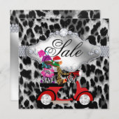 クリスマスセールパーティー招待状ヒョウ白ブラック 招待状 (正面/裏面)