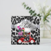 クリスマスセールパーティー招待 レオパード 白 黒 招待状 (スタンド正面)