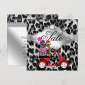 クリスマスセールパーティー招待 レパード 白 黒 招待状 (正面/裏面)