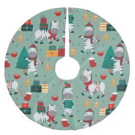クリスマスゼブラサンタ冬の休日の醜いクリスマス ブラッシュドポリエステルツリースカート