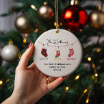 クリスマスソックスかわいいパーソナライズされた写真 セラミックオーナメント<br><div class="desc">レトロクリスマスキュートパーソナライズされたフォトセラミックオーナメント</div>