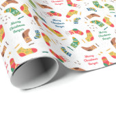 クリスマスソックスとストッキングパーソナライズされたホリデー ラッピングペーパー (ロールコーナー)