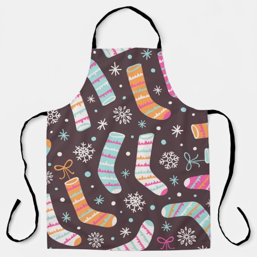 クリスマスソックスと雪片:ヴィンテージ模様 エプロン (正面)