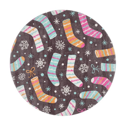 クリスマスソックスと雪片:ヴィンテージ模様 カッティングボード (正面)