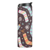 クリスマスソックスと雪片：ヴィンテージ模様 タンブラー (回転左)