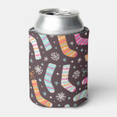 クリスマスソックスと雪片:ヴィンテージ模様 缶クーラー (缶正面)