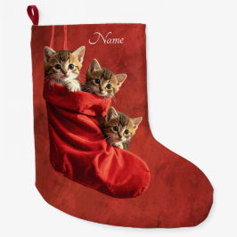 クリスマスソックスのなかの３匹の子猫 ラージクリスマスストッキング