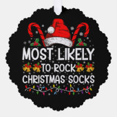 クリスマスソックスのクリスマスをロックする可能性が最も高おもしろいい オーナメントカード (正面)