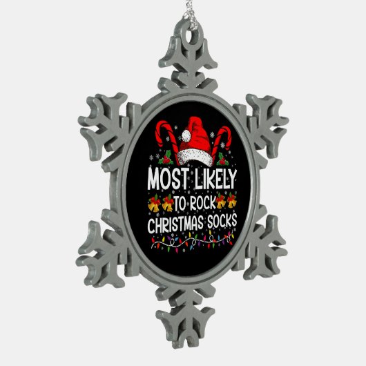 クリスマスソックスのクリスマスをロックする可能性が最も高おもしろいい スノーフレークピューターオーナメント (左)