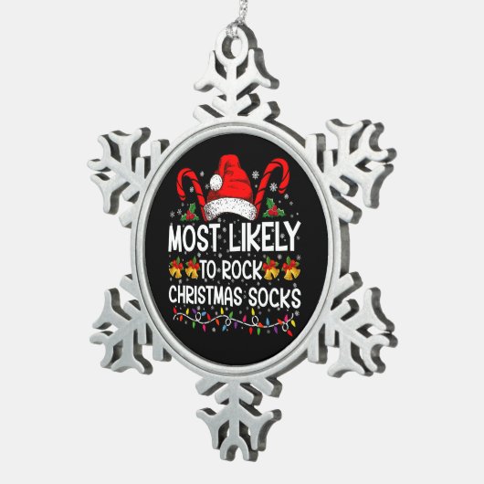 クリスマスソックスのクリスマスをロックする可能性が最も高おもしろいい スノーフレークピューターオーナメント (右)