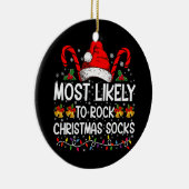 クリスマスソックスのクリスマスをロックする可能性が最も高おもしろいい セラミックオーナメント (右)