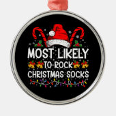 クリスマスソックスのクリスマスをロックする可能性が最も高おもしろいい メタルオーナメント (正面)