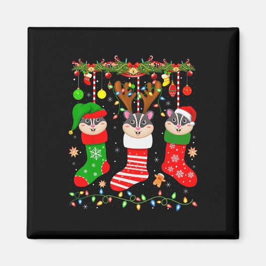 クリスマスソックスのシュガーグライダーにライト砂糖グライド マグネット (正面)