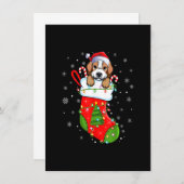 クリスマスソックスのビーグルおもしろいドッグSanta Beagle X 招待状 (正面/裏面)