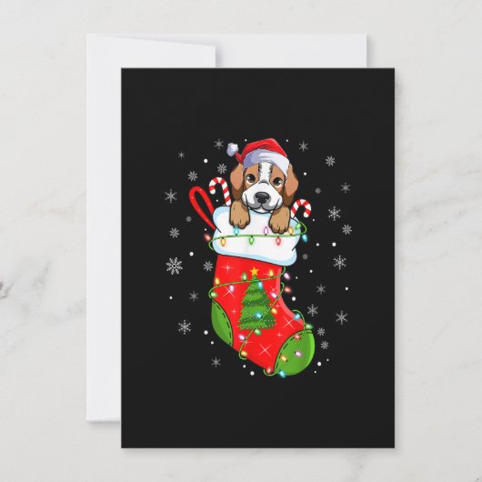 クリスマスソックスのビーグルおもしろいドッグSanta Beagle X 招待状 (正面)