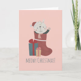 クリスマスソックスの可愛い白猫 カード