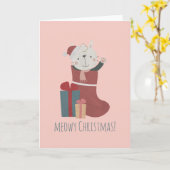 クリスマスソックスの可愛い白猫 カード (黄色い花)