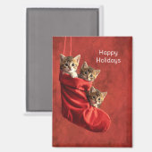 クリスマスソックスの3匹の子猫 マグネット (正面/裏面)
