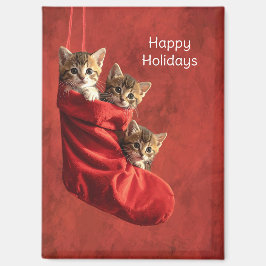 クリスマスソックスの3匹の子猫 マグネット
