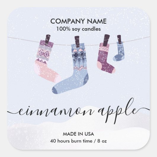 クリスマスソックスろうそくラベル製品ラベル スクエアシール (正面)
