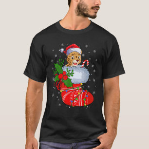 クリスマスソックスを履いた面白いジャガー サンタクロース ライト Tシャツ
