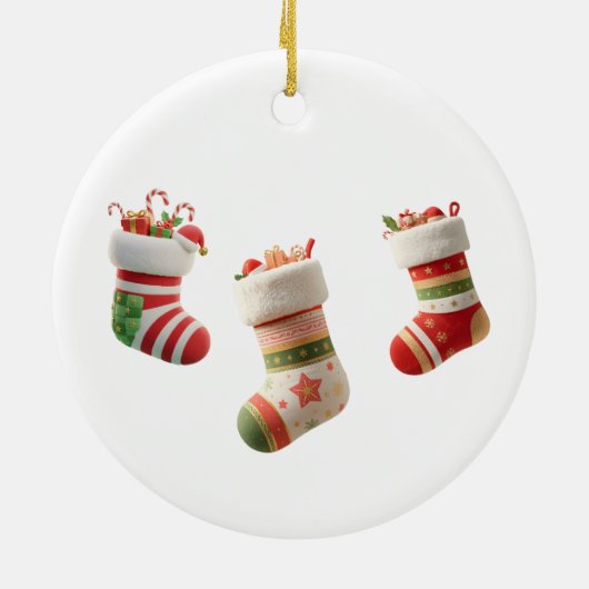 クリスマスソックスセット – かわいいホリデーソックスデザイン セラミックオーナメント (裏面)