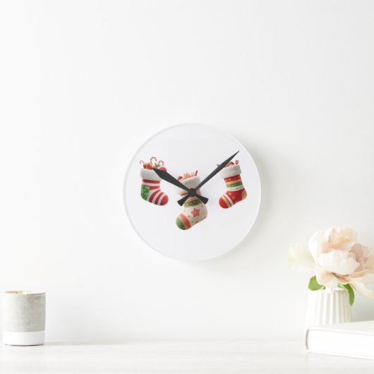 クリスマスソックスセット – かわいいホリデーソックスデザイン ラウンド壁時計 (ホーム)