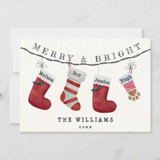 クリスマスソックス家族名ペットの飼い主の非写真 シーズンカード (正面)