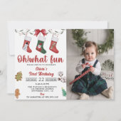 クリスマスソックス誕生日パーティーの写真 招待状 (正面)