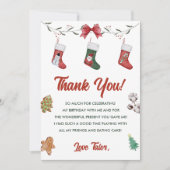 クリスマスソックス誕生日パーティーサンキューカード 招待状 (正面)