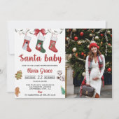 クリスマスソックス赤ちゃんシャワーパーティー写真 招待状 (正面)