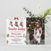 クリスマスソックス赤ちゃんシャワーパーティー写真 招待状 (スタンド正面)