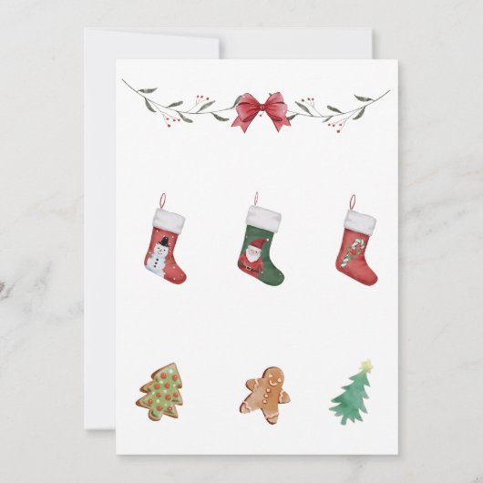 クリスマスソックス赤ちゃんシャワーパーティー写真 招待状 (裏面)