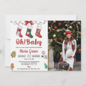 クリスマスソックス赤ちゃんシャワーパーティー写真 招待状 (正面)