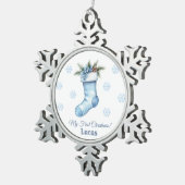 クリスマスソックス1stクリスマス スノーフレークピューターオーナメント (右)